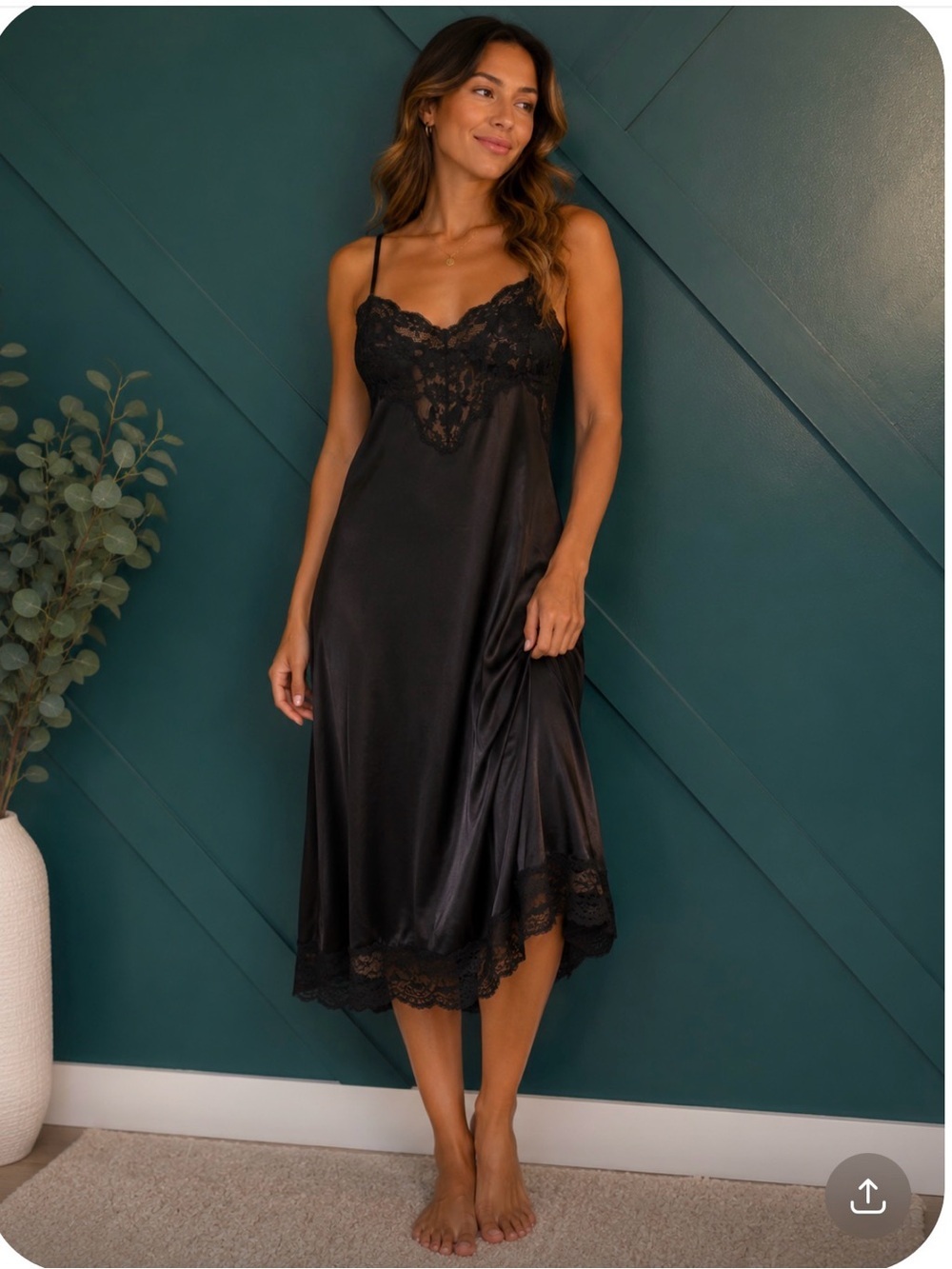 Vintage 1900s Wonder Maid Black Lace Full Slip Union Made Nylon